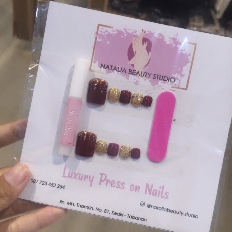 KUKU PALSU KAKI // PREMIUM QUALITY WARNA MAROON GLITTER GOLD