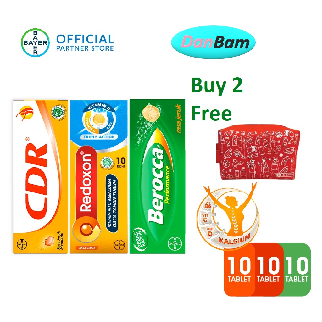 Trial pack (CDR Jeruk Mandarin 10 Tab + Redoxon Jeruk 10 Tab + Berocca Multivitamin 10 Tab)