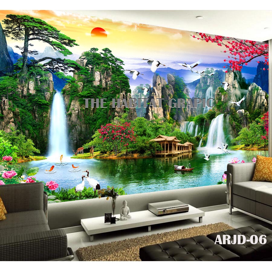 Wallpaper dinding pemandangan alam 3D - cetak wallpaper pemandangan alam - wallpaper dinding per met