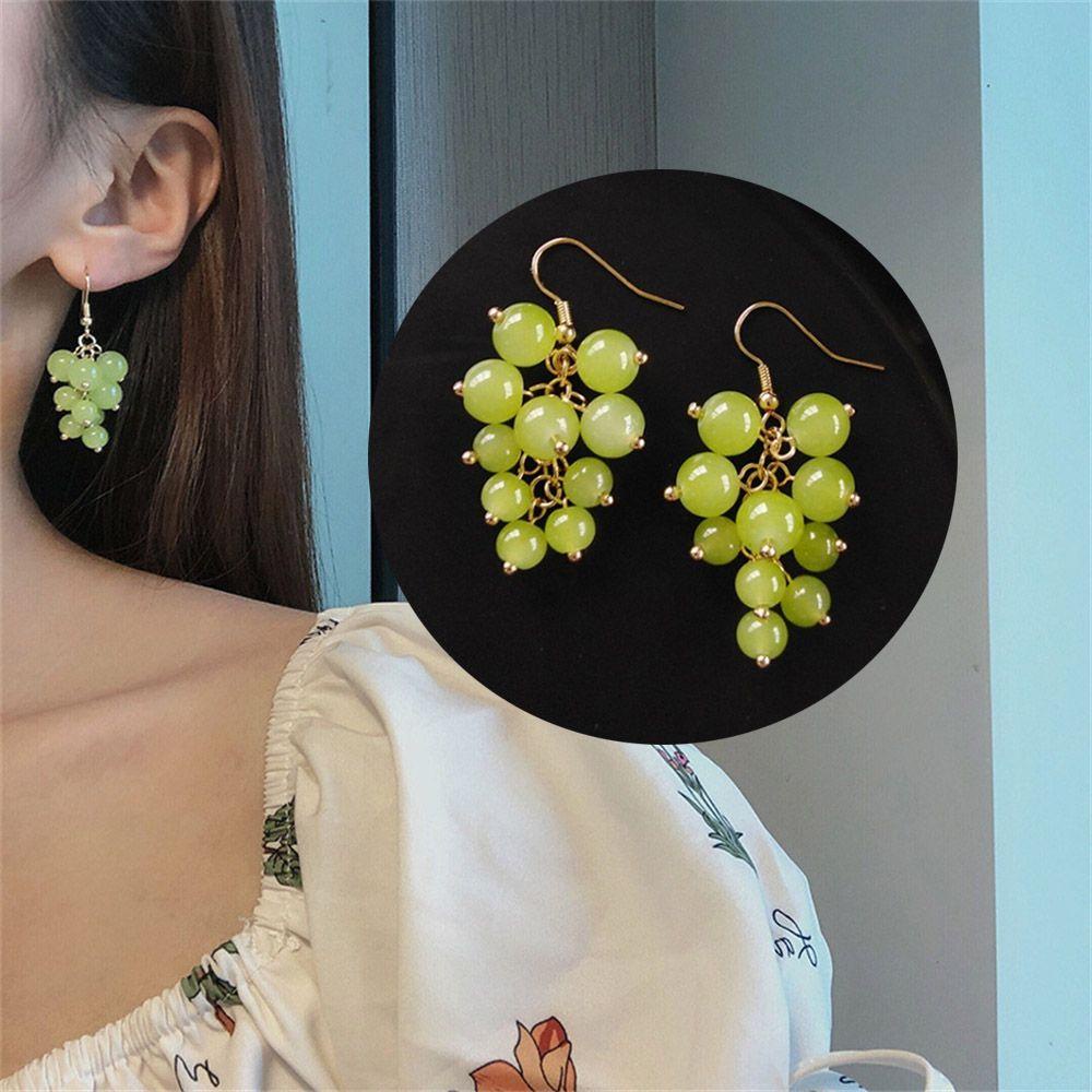 R-flower Stud Earrings Fashion Perhiasan Aesthetic Perhiasan Wanita Manik-Manik Hijau