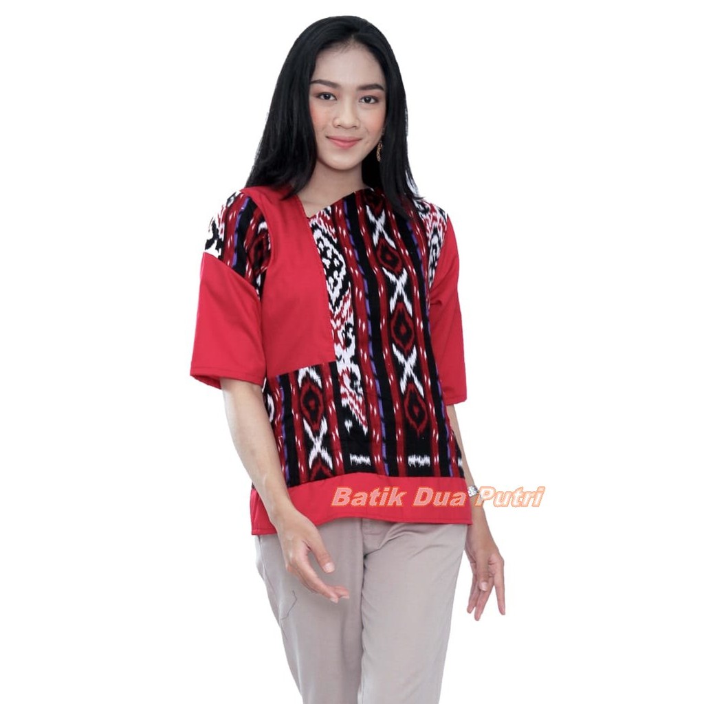 Batik Wanita Blouse Atasan Songket Kombinasi Bersaku Size S-M-L-XL-XXL-3L-4L-5L-2