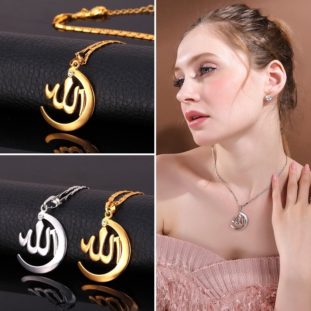 Kalung Liontin Bulan Sabit Bahan Zircon Alloy Gaya Klasik Elegan Untuk Wanita