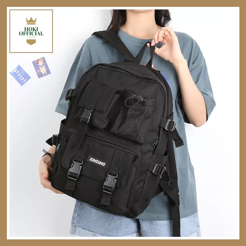 [COD] Tas Ransel Wanita Warna Hitam Tas Sekolah Pria Wanita Ada Slot Laptop Kapasitas Besar Backpack Korea Stylish HokiOfficial