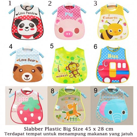 SLABER PLASTIK Celemek Bayi Bib Slabber Plastic Tatak iler Apron Alas Makan WATERPROOF Babymaniashop