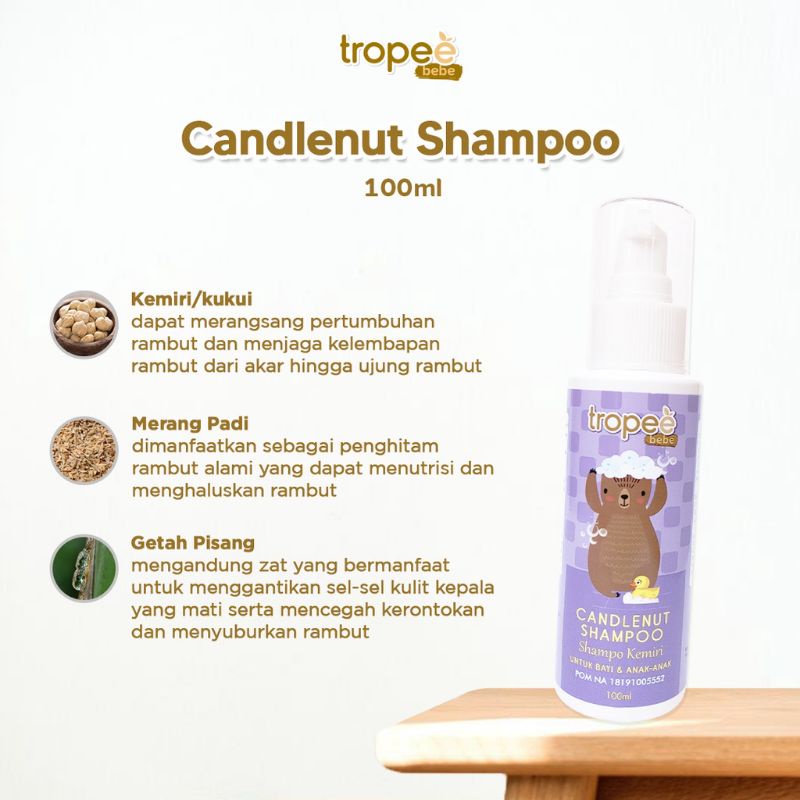 Tropee Bebe Hair Lotion / Shampoo Kemiri / Candlenut Oil 100ml / Bamboo Comb /Tropee bebe Bamboo Brush