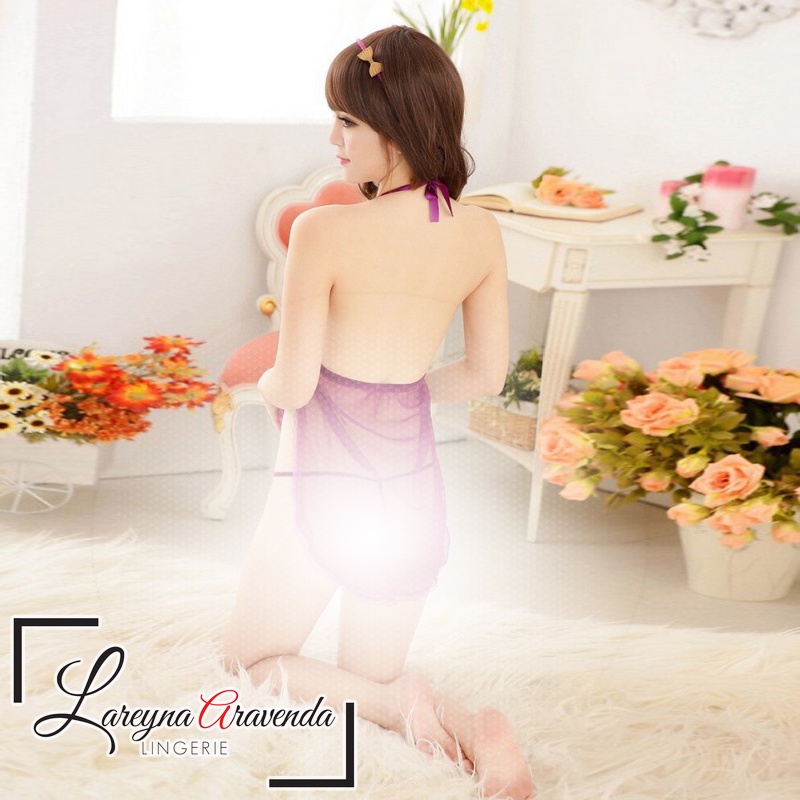 Lareyna Aravenda Set Lingerie + G String Transparan Bahan Lace Model Mini Sexy LG008