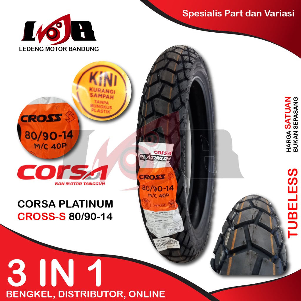 Ban CORSA 80/90-14 CROSS S Platinum Ban Luar Motor Matic Tubeles Type Hybrid Compound Kumpon