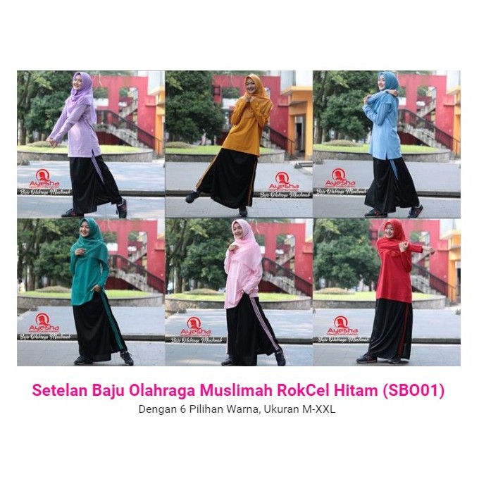 Setelan Baju Olahraga Rok Celana Hitam Wanita Ayesha
