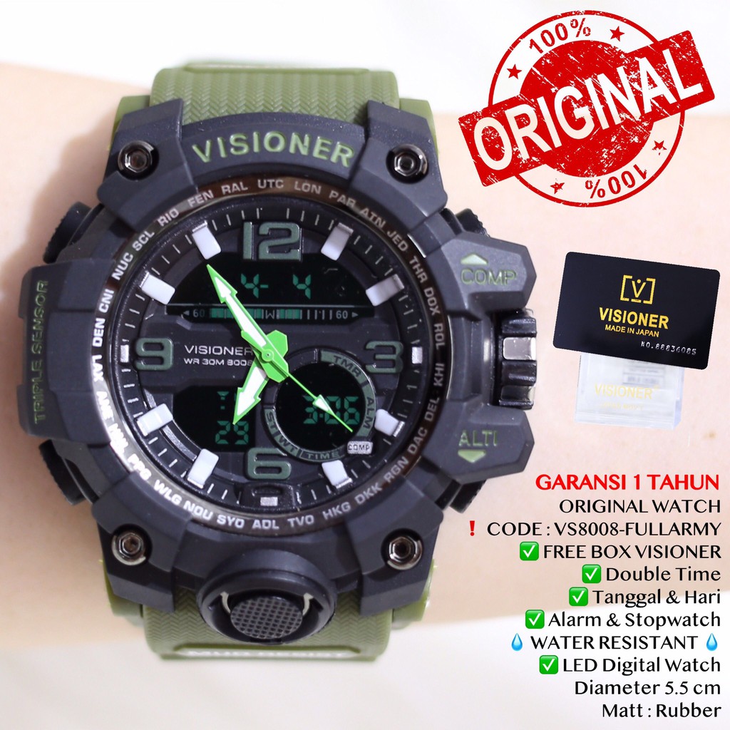 Jam Tangan Pria Digital VISIONER ORIGINAL WATCH FREE BOX Tahan Air VS8008