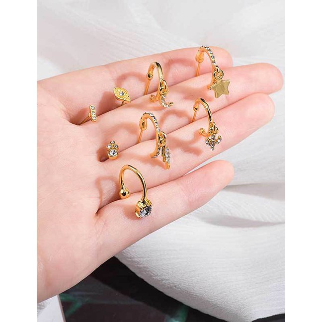 LRC Anting Tusuk Fashion Golden Lightning Diamond Star Moon Stud Earrings Set D63515