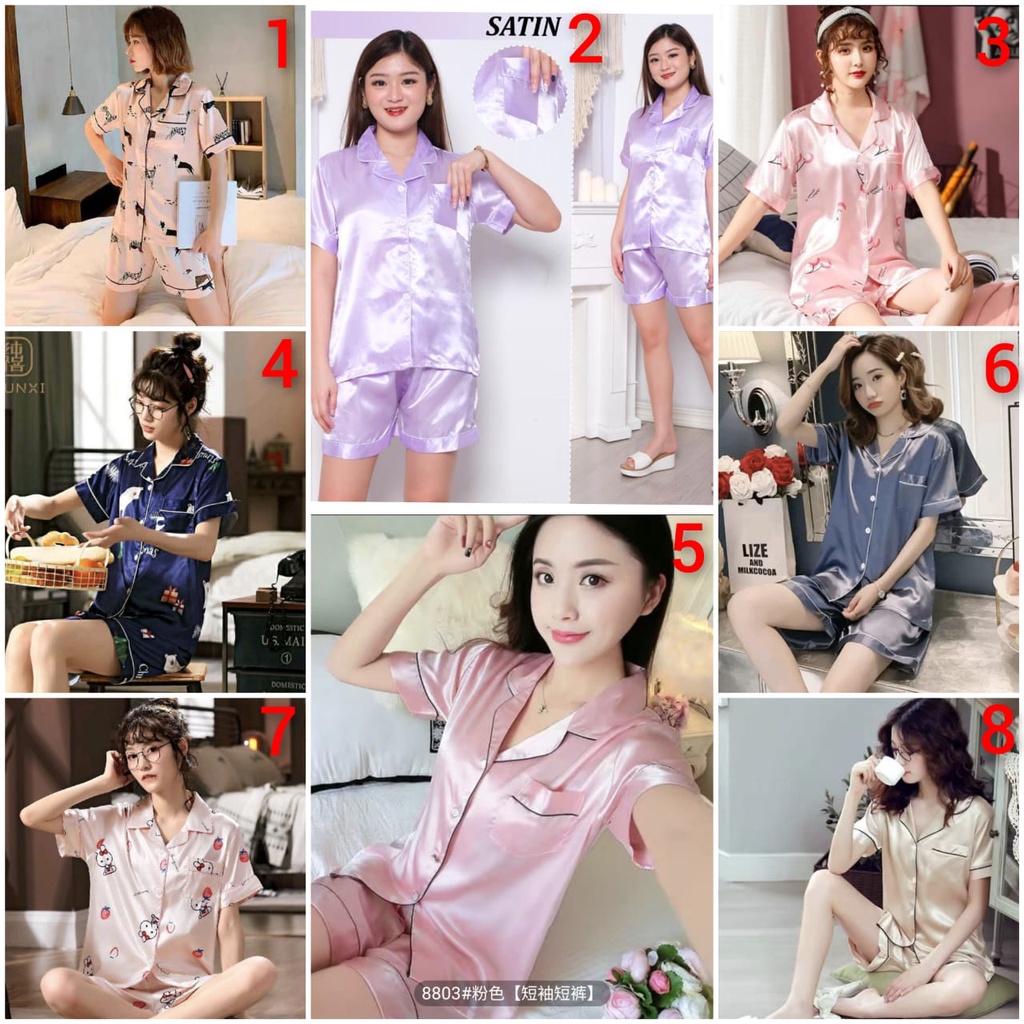 Baju tidur piyama satin lengan pendek celana pendek import