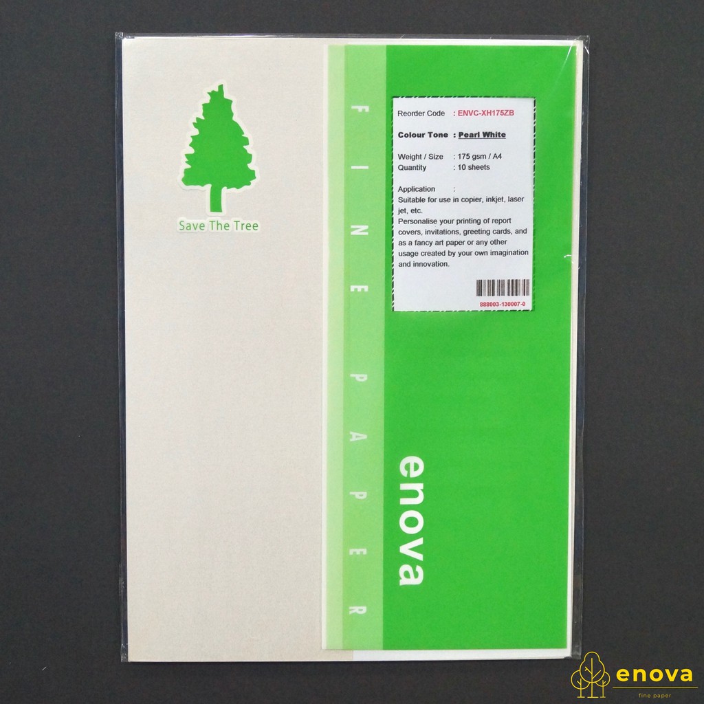 

Fancy Art Paper ENOVA | Pearl White | A4 175GSM (Putih Metalik)