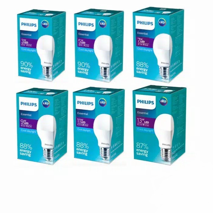 Philips Lampu LED Bulb Essential 3W 5W 7W 9W 11W 13W Watt Putih Grosir SNI Original E27 Dus Biru Satuan