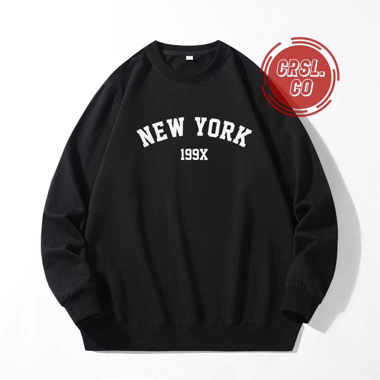 CREWNECK FLEECE HITAM PUTIH NEW YORK KUALITAS DISTRO SWEATER CREWNECK PRIA WANITA PREMIUM