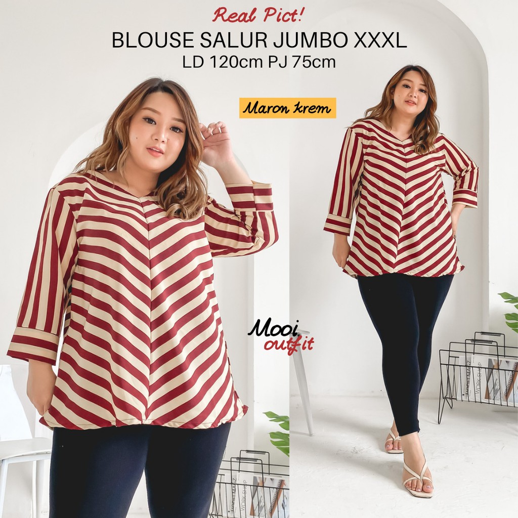 Blouse Jumbo Salur Ld 120- Blus Jumbo Wanita- Baju Jumbo Xxxl Ld 120- Blouse Wanita Jumbo-MARON KREM