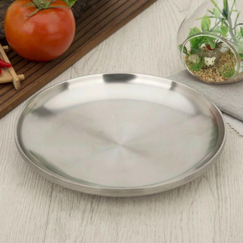 OUCHEKIT Piring Makan Nampan Baki European Style Stainless Steel - Silver