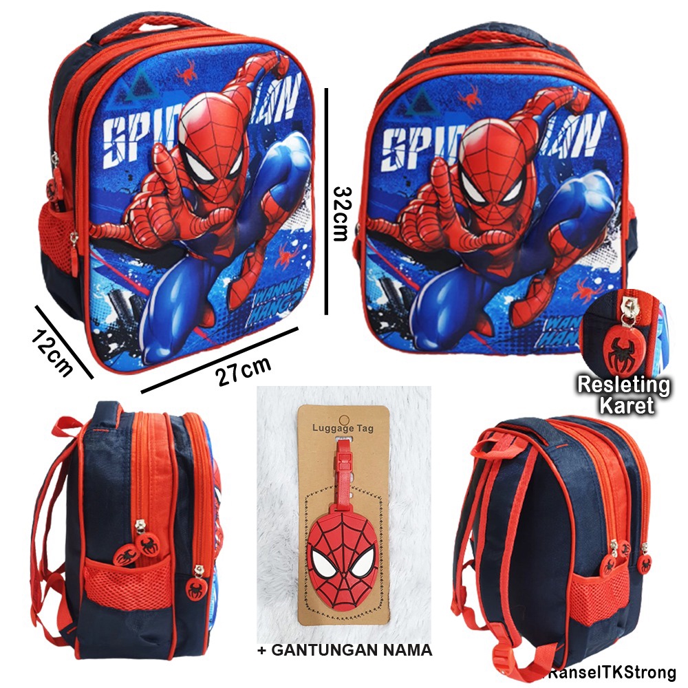 PROMO TAS Timbul TERMURAH Ransel Sekolah TK  Anak Laki Laki Karakter Kelelawar + Gantungan LabelNama ( Strong Body 3D )