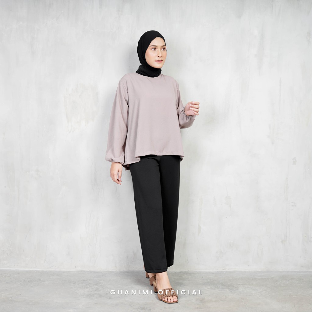 Ghanimi - Nazla Inner / atasan Basic Lengan Panjang / blus polos daily casual formal / blus simple lengan karet wudhu friendly / blus hitam putih polos