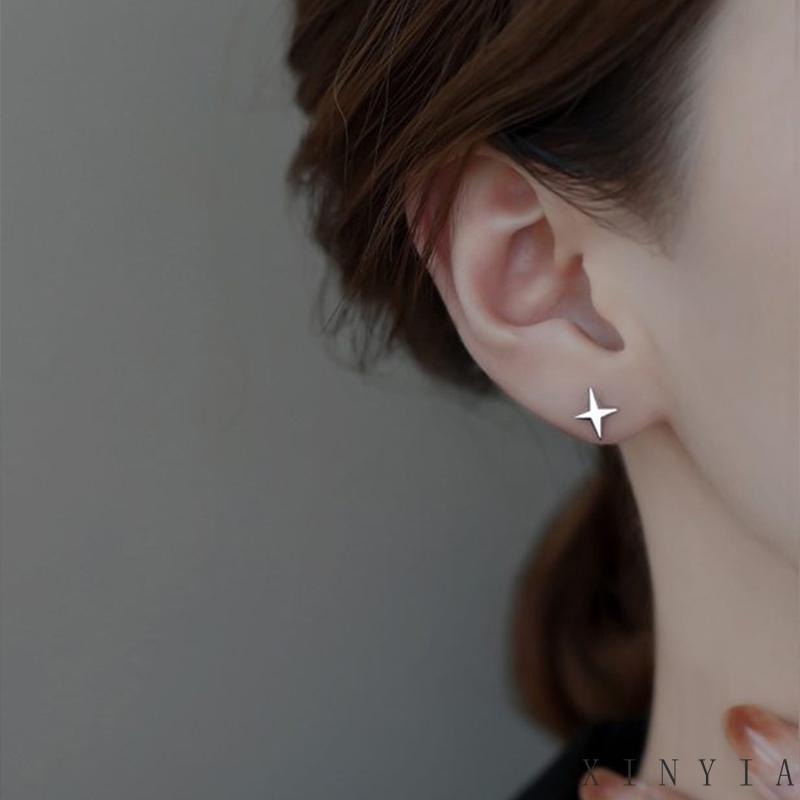 【COD】1 Pasang Anting Stud Desain Bulan Bintang Bahan S925 Silver Anti Alergi Untuk Aksesoris Pelajar