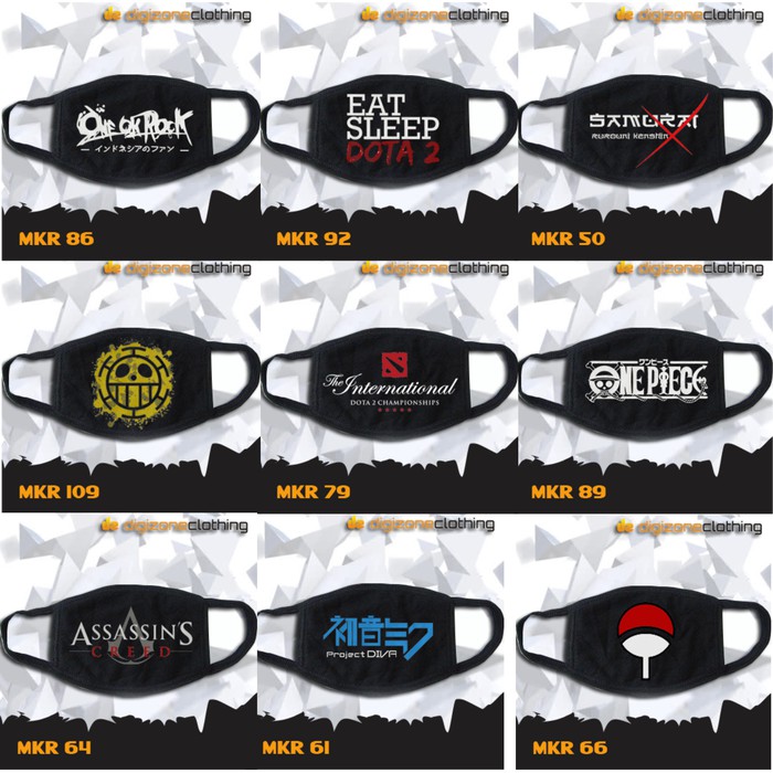 Masker Katun Anime Game Superhero Jpop Hitam Sablon