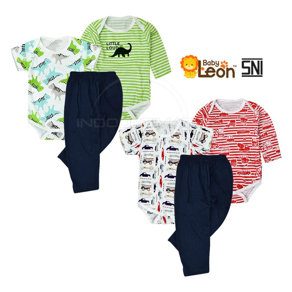 0-12m BABY LEON Set 3in1 Baju Jumper pendek panjang celana Bayi Bayi SET-SK02 Katun Single Knit baju celana atasan t-shirt setelan stelan kaos singlet romper jumper panjang pendek baju tidur baju pergi anak bayi baru lahir newborn laki laki perempuan