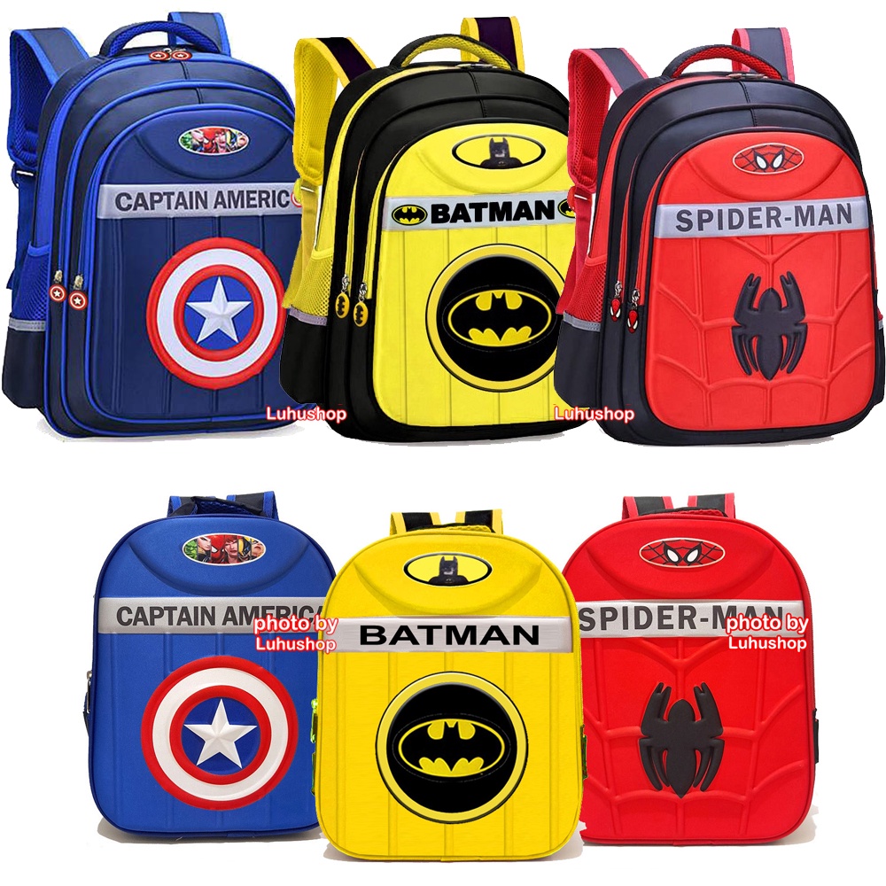 Tas SD Ransel Anak Sekolah 16&quot; Cowok Superhero Batman Spiderman Captain Kapten Amerika Tas Anak Laki Laki