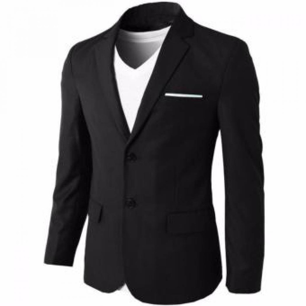 Jas Blazer Pria Hitam List Putih Kancing 2 Slimfit Formal Casual