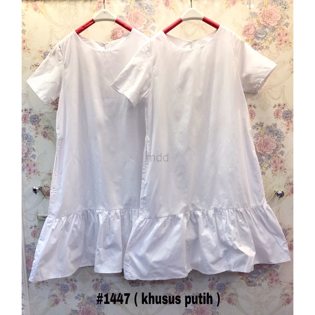 Baju Wanita Dress midi loose pocket katun jepang khusus putih