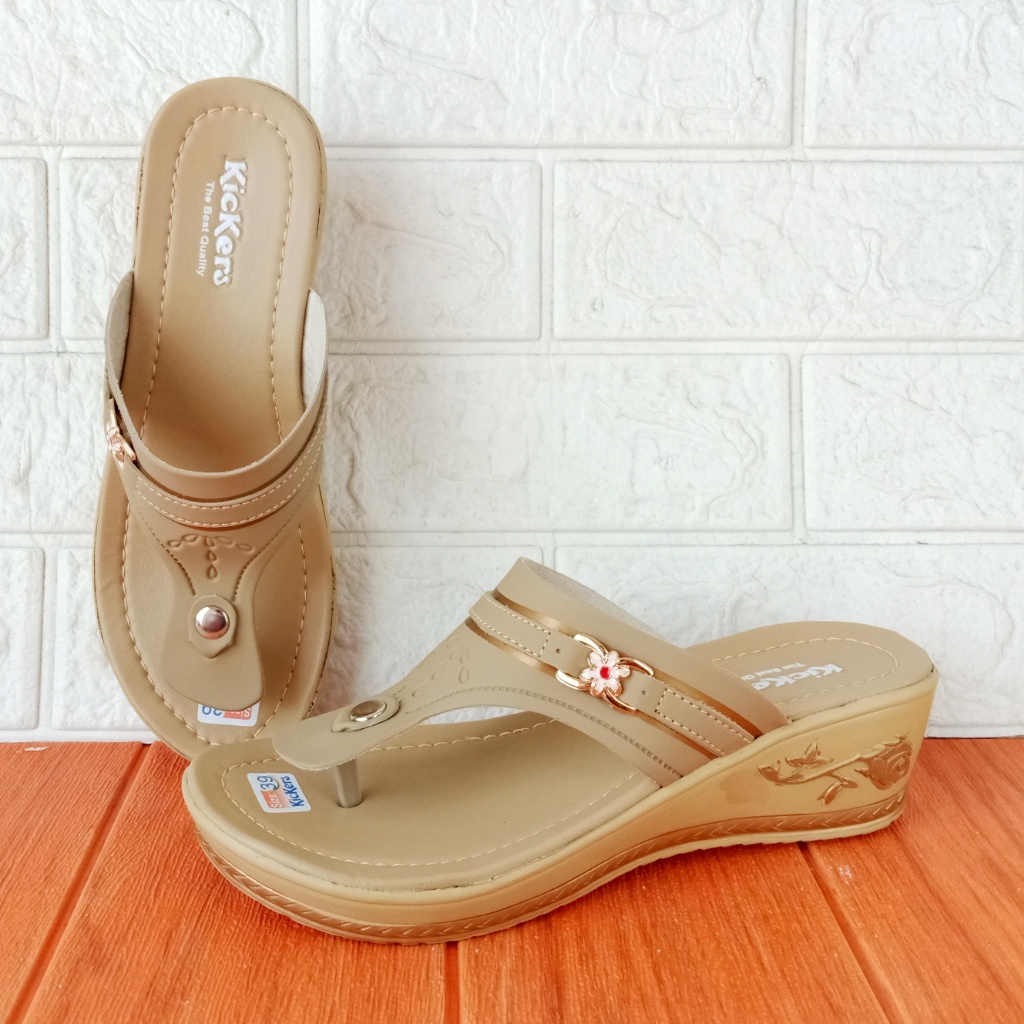 Kickers FM01 Sandal Wanita Jepit Wedges Hak 5cm Size 37-40