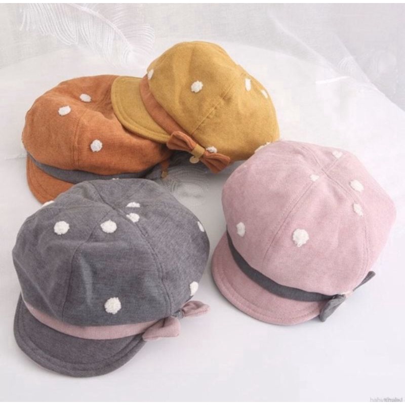 Topi Beret Motif Pita Polkadot Gaya Retro Klasik untuk Balita / Anak Perempuan