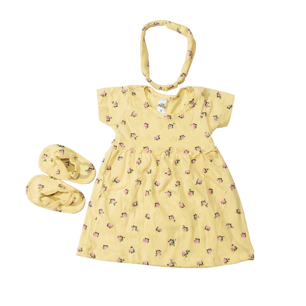 Ava 0-12 Bulan Dress Set Bayi / Dres Set Anak Bayi Little Koda - Toko Uwais Grosir-Yellow Pink Flower