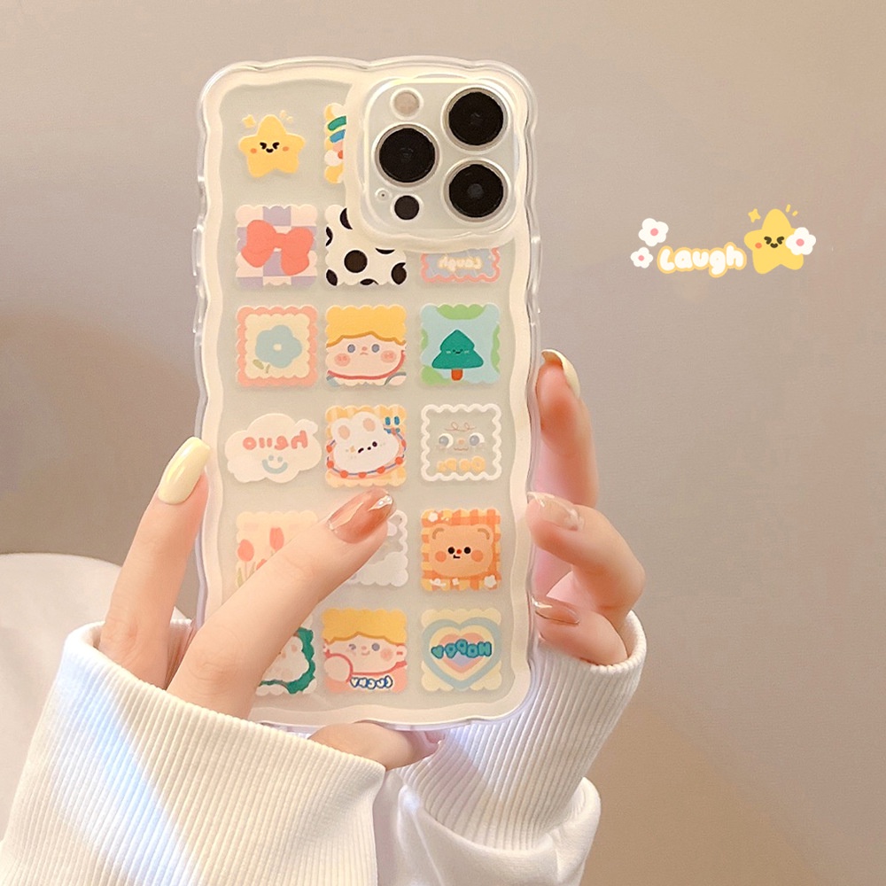 IPHONE Label Kartun Lucu Transparan Desain Sederhana Lembut Casing Ponsel Cover Untuk Iphone7 8 PLUS X XR XS 11 12 13 14 MINI PRO MAX SE 2020