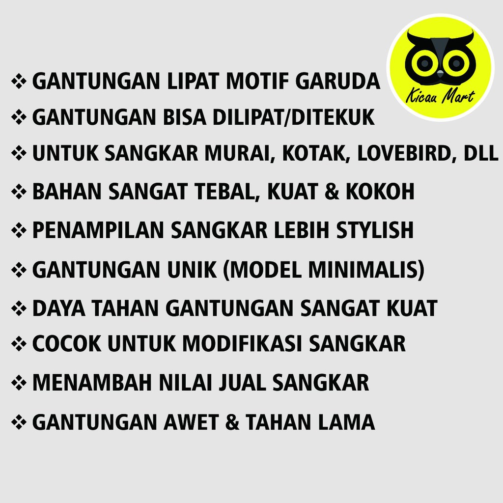 GANTUNGAN LIPAT MOTIF GARUDA CANTOLAN SANGKAR KANDANG BURUNG MURAI KOTAK LOVEBIRD BRANJANGAN GTGARUDA