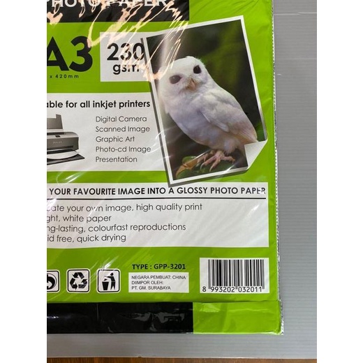 

KERTAS FOTO V-TEC GLOSSY PHOTO PAPER A3 230 GSM GPP-3201
