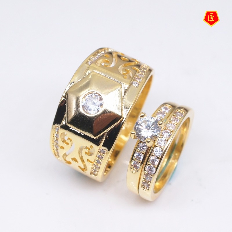 [Ready Stock]Personality Elegant 18K Gold Couple Ring Set