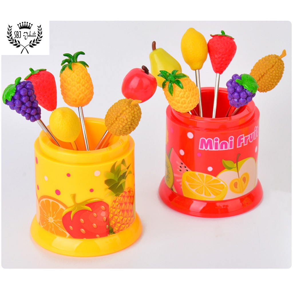 Garpu buah mini Stainless 304 Tusuk buah FRUITS FORK BOX-Motif RANDOM