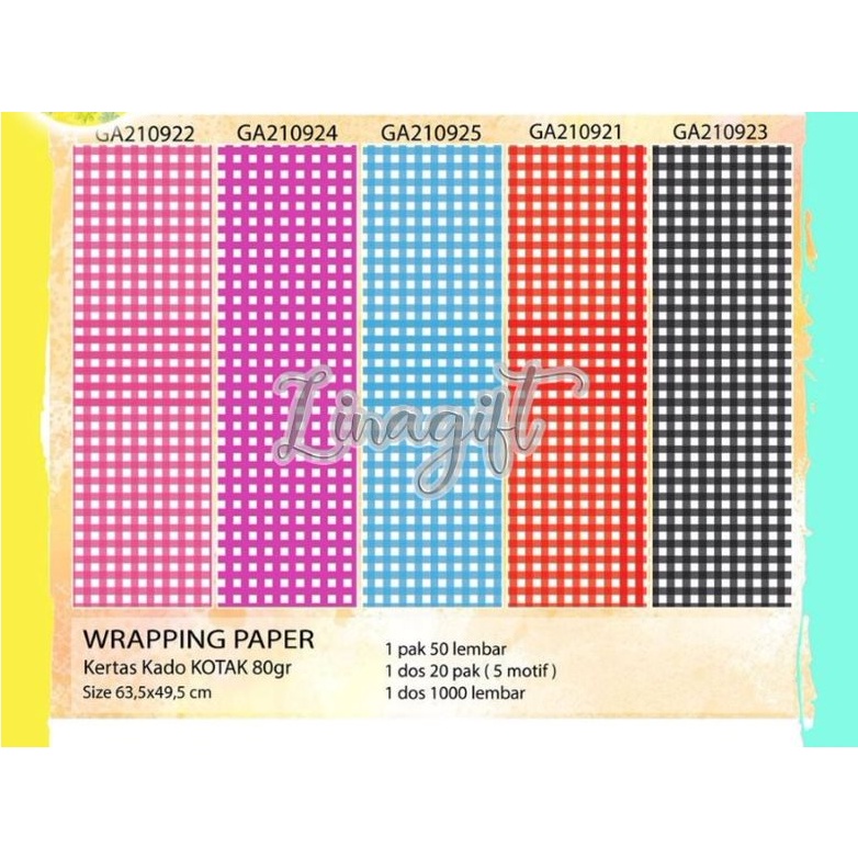 ( 5 Lembar ) KERTAS KADO VL SQUARE KOTAK - GIFT WRAPPING PAPER KOTAK KOTAK PLAID MINI KECIL