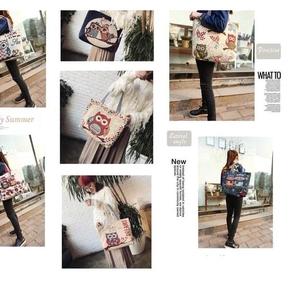 ➪ Tas Kanvas shouder bag burung hantu - Tote bag Canvas Owl import OWL1 - no 2 ♔