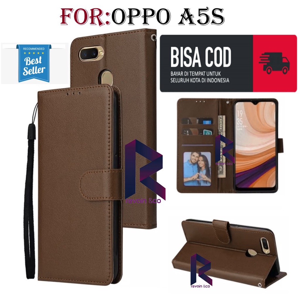 CASE OPPO A5S FLIP WALLET LEATHER KULIT PREMIUM SARUNG BUKA TUTUP FLIP CASE OPPO A5S