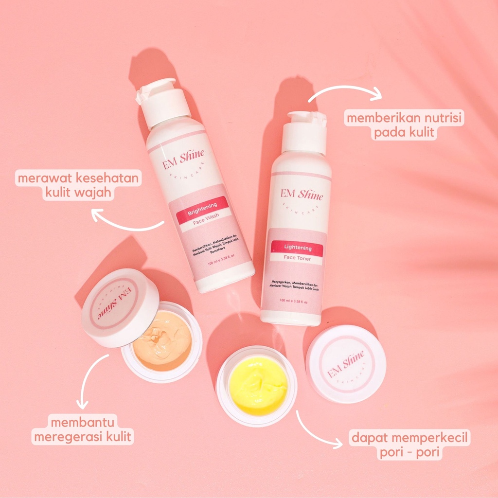 CS1- Em Shine Brightening Paket Wajah 4in1 Free Pouch { BPOM } - Menyerahkan &amp; menyegarkan | Paket glowing