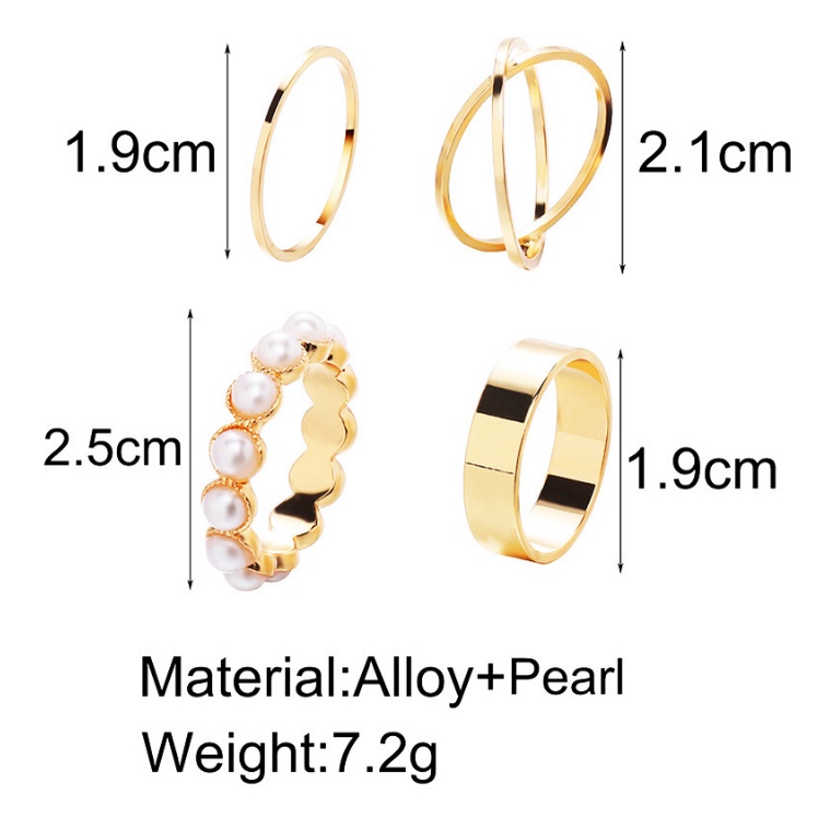 SET 4PCS CINCIN WANITA KOREA AKSESORIS WANITA GAYA RETRO PEARL SIMPLE IMPORT CNC3