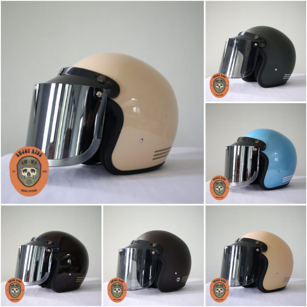 Helm Bogo Garis Murah Dcs Kaca Datar Flat Injak Free Packing Buble Kardus