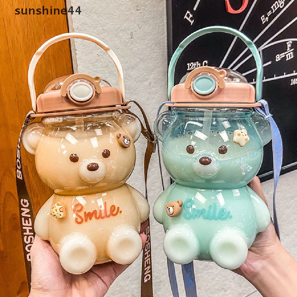 Sunshine Bear Botol Minum Susu Bayi Kapasitas Besar Dengan Sedotan + Tali Untuk Musim Panas