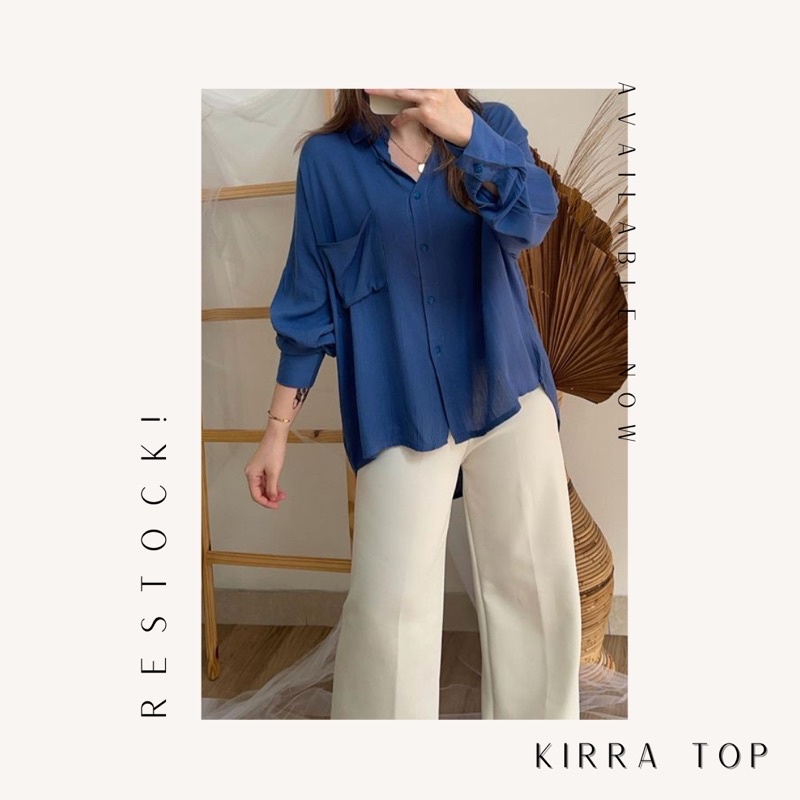 Kirra Top - Kemeja Wanita Bahan Rayon Crinkle Best Seller - BIG SIZE-Powderblue