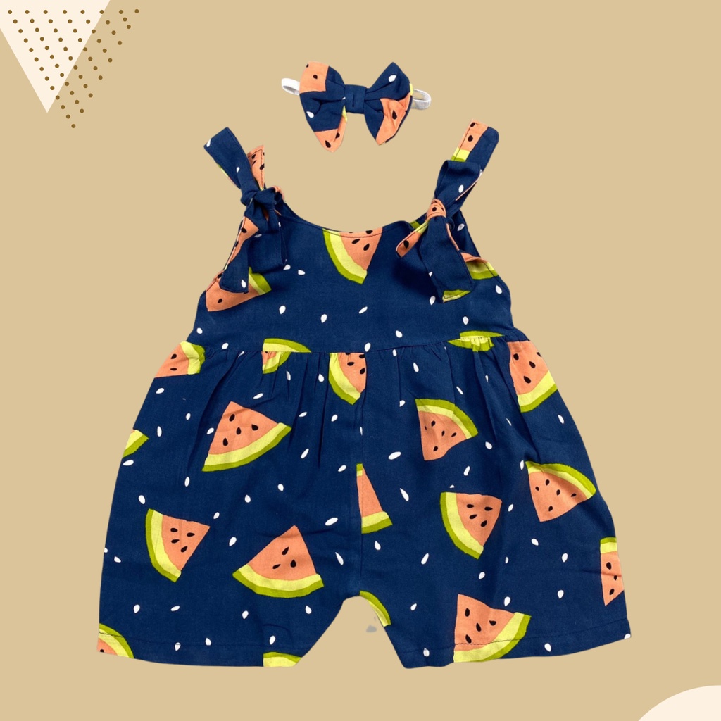 6-18 BLN JUMPSUIT BAYI TALI CHIKA BAJU BAYI PREREMPUAN FREE HEADBAND by BAJUANAKKANAYA-navy watermelon