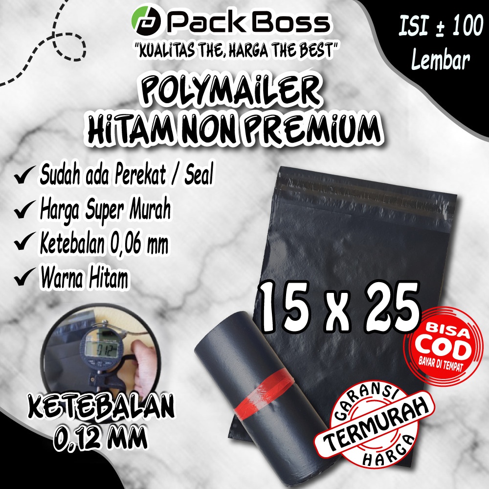 

POLYMAILER HITAM MATTE DOFF 15X25 CM (ISI +/-100) TERMURAH ADA LEM