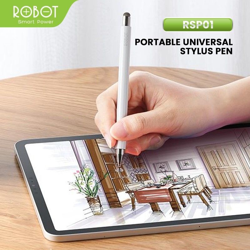 ROBOT RSP01 Universal 2 in 1 Capacitive Stylus Pen for Mobile and Tablet PC White - Garansi 1 Thn