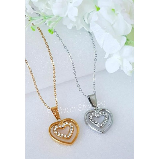 Kalung Love double ring Titanium gold silver kualitas terjamin antikarat bestseller