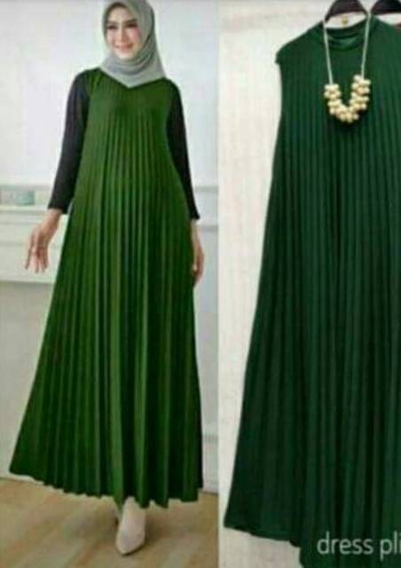 [BISA COD] LONG DRESS PLISKET// DRESS PLISKET TANPA LENGAN