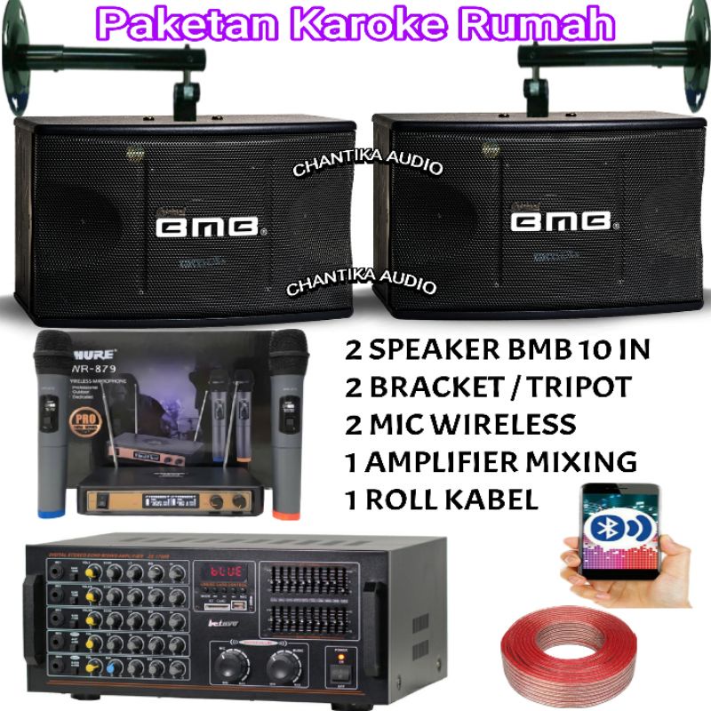 Paket karaoke Speaker 10 inch + Bmb Ampli Bluetooth betavo + Mic wireless Paketan Karaoke Sound syst